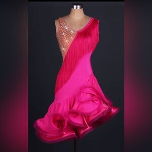 Latin Salsa Sparkly Fringe Ruffle Dance Competition Dress Costume